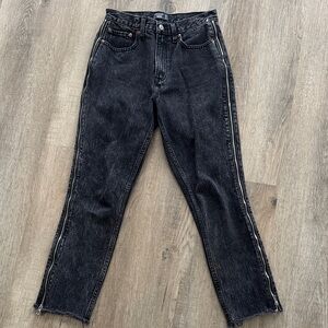 Abercrombie & Fitch Dark Gray Women's High Rise Mom Jeans with Zipped sides